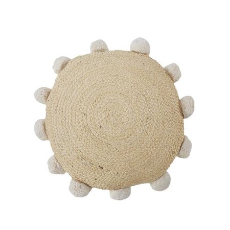 LR HOME LR Home PILLO07643NATFFPL Round Natural Jute Throw Pillow with Pom Pom Border - 20 x 20 in. PILLO07643NATFFPL